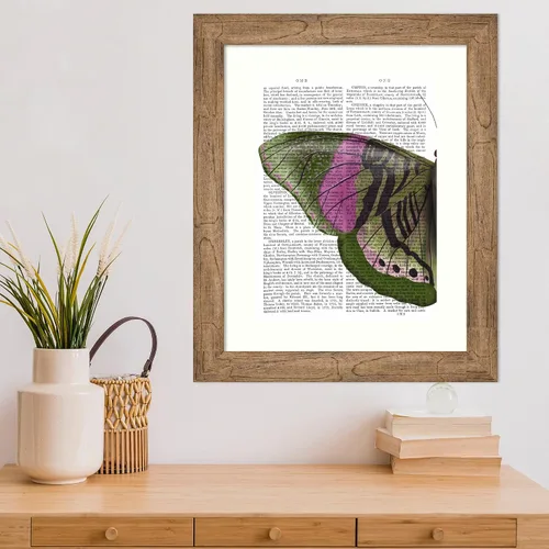 Vista 5 de Amanti Art Fab Funky - Lienzo decorativo para pared, diseño de mariposa en verde y rosa de 24 x 20 pulgadas, arte de pared de animales, decoración