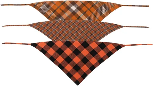 Vista 2 de Bandana de otoño para perro, otoño, Acción de Gracias, Halloween, a cuadros, reversible, triangular, bufanda