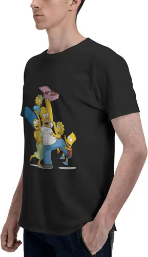 Vista 6 de The Simpsons Camisa cómoda de manga corta para hombre con cuello redondo de algodón de moda camiseta negra