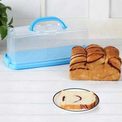 Vista 3 de Panera portátil con asa, contenedor de plástico rectangular para almacenamiento de alimentos, cúpula translúcida de 13 pulgadas para pasteles