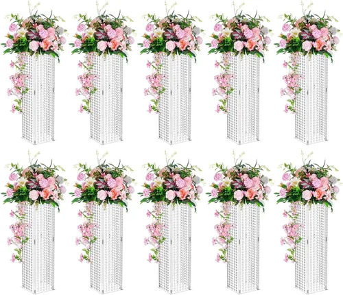 Vista 9 de NUPTIO Soporte para florero de trompeta, 24 pulgadas de alto, dorado, juego de 2 Elegante decoración geométrica de mesa de centro de mesa