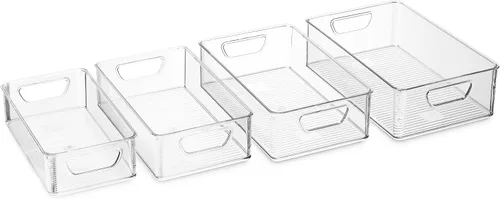 Vista 5 de Munfix Juego de 16 contenedores organizadores de refrigerador, cestas de plástico para organización y almacenamiento de despensa, organizadores