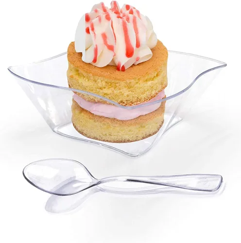 Vista 3 de Zappy Mini tazas de postre de plástico de 50 onzas con cucharas, cuadradas, vasos desechables para fiestas