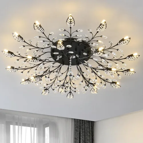 Vista 10 de Lámpara de techo de cristal, lámpara de flores, luces de techo semiempotradas de hojas doradas, accesorios de iluminación de cocina para dormitorio