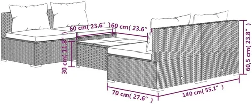 Vista 7 de Ensemble de Salon de Jardin 5 Pièces Brun Cannelle Rouge, Meuble d'Extérieur Modulable Pour Terrasse Balcon, Résistant aux UV et à l'Eau avec