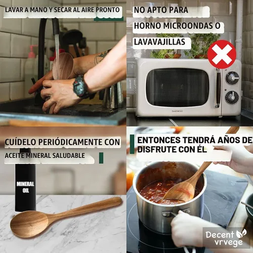 Vista 8 de Cuchara de madera, cucharas de cocina de madera de acacia saludable, cuchara de cocina duradera, cucharón de madera antiarañazos para cocinar