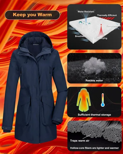 Vista 3 de 33,000ft Abrigo de invierno para mujer con capucha, impermeable, chaqueta larga acolchada, resistente al viento, cálido, aislante, para exteriores