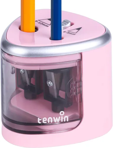 Vista 8 de tenwin - Sacapuntas eléctrico para lápices de colores, funciona con pilas, para lápices n.º 2 y de 0.23 a 0.47 pulgadas, doble agujero para artistas