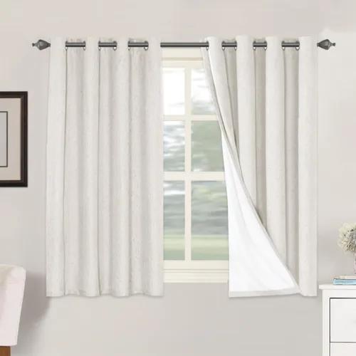 Vista 258 de H.VERSAILTEX Cortinas 100% opacas con aislamiento térmico, texturizadas, de lino, con bloqueo completo de calor y luz, para sala de estar y Negro