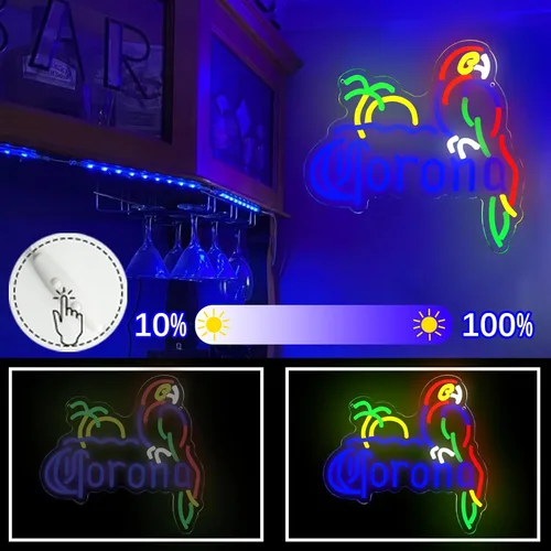 Vista 4 de Coron Letrero de Neón de Loro Luces de Neón para Decoración de Bar, Luces de Cerveza de Palmera Letrero de Neón LED Regulable Letreros Luminosos