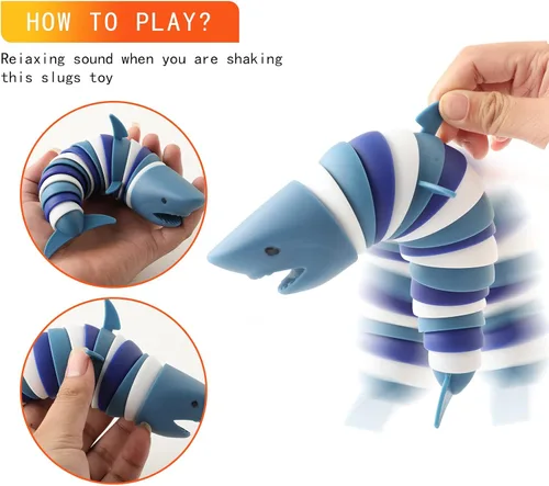 Vista 3 de Juguete Fidget Slug, Juguete de Mano de Tiburón Articulado Estirable en 3D para Aliviar el Estrés, Juguetes Sensoriales para Alivio del Estrés