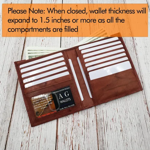 Vista 9 de AG Wallets Billetera de cuero de vaca RFID para hombre, estilo europeo, hipster, 1 ventana de identificación, Borgoña, Cartera Rfid