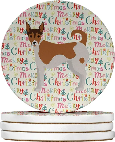 Vista 180 de Abyssinian Sand Terrier Merry Christmas - Posavasos grandes de piedra arenisca (4 unidades)