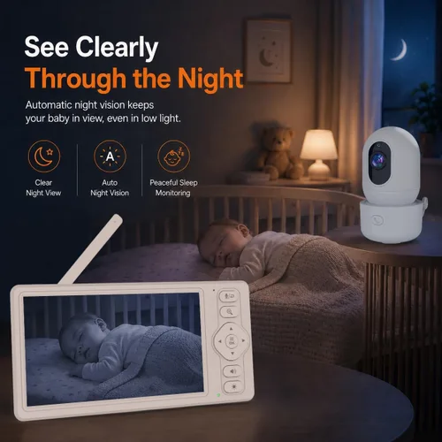 Vista 9 de Blemil Monitor de bebé WiFi inteligente de 5.5 pulgadas con cámara y audio