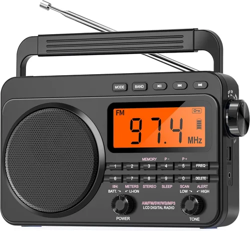 Vista 9 de Radio digital AM FM de onda corta con la mejor recepción, radio portátil recargable de 4000 mAh con alerta meteorológica NOAA, altavoz grande
