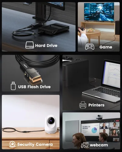 Vista 7 de Cable de extensión USB 3.2 de fibra óptica de 33 pies, 10Gbps USB A macho a Negro