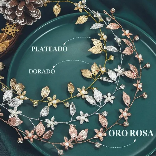 Vista 2 de Yean Diadema de novia para el pelo de la boda, accesorios de novia de hoja dorada para mujer