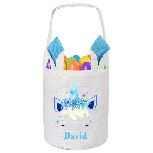 Vista 22 de Jocidea Personalized Easter Basket, Easter Bunny Basket for Kids - Blue Unicorn with Easter Egg 019B-Blue
