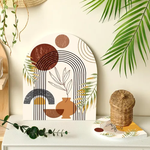 Vista 3 de Ziliny - Juego de 2 tablas de cortar decorativas de madera, bandejas de servir con arco iris bohemio para encimera de cocina, bar, decoración