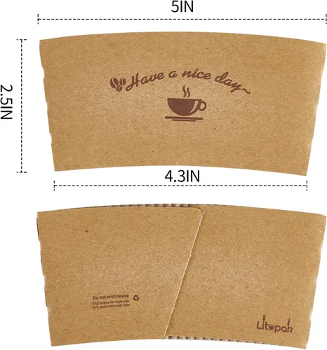 Vista 2 de LITOPAK Paquete de 200 fundas de papel kraft para tazas de café, fundas de café, soporte desechable corrugado para bebidas calientes