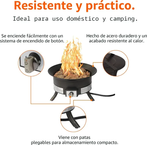 Vista 5 de Amazon Basics Fogata de propano portátil, redonda de 19 pulgadas, gas para patio, 55,000 BTU, correa de transporte