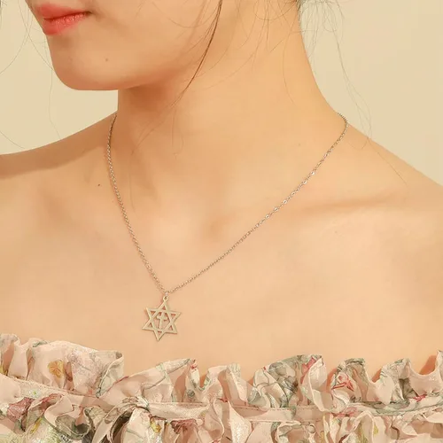 Vista 2 de EUEAVAN Collar con dije de estrella de David para mujer, con dije hexagonal, amuleto, simbólico, judío, Israel, religioso, David, joyería de regalo