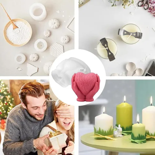 Vista 5 de Molde de resina de corazón de mano, moldes de silicona para velas de corazón, regalo del día de San Valentín, vela 3D, molde de resina epoxi