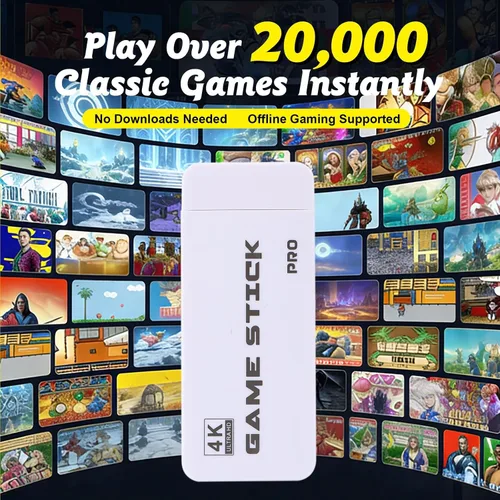 Vista 3 de 4K Retro Game Console Stick for TV, HDMI Plug & Play, 20,000+ Built-In Games, 64GB Game Stick with 2 Wireless Controllers, Supports Multiple