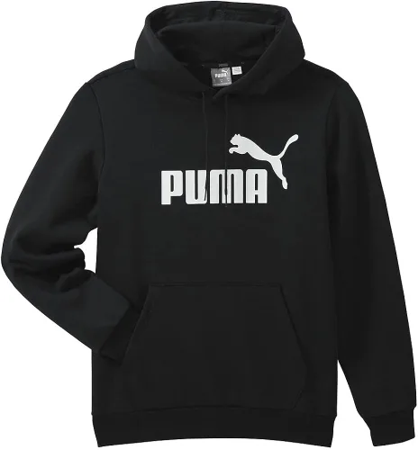 Vista 5 de PUMA Sudadera con capucha de forro polar con logotipo grande para hombre, Negro