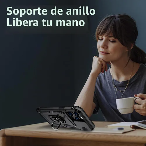 Vista 5 de Vinve para iPhone 13 Pro Max Funda con cubierta deslizante para lente, protector de pantalla HD, protección contra caídas de grado militar, soporte