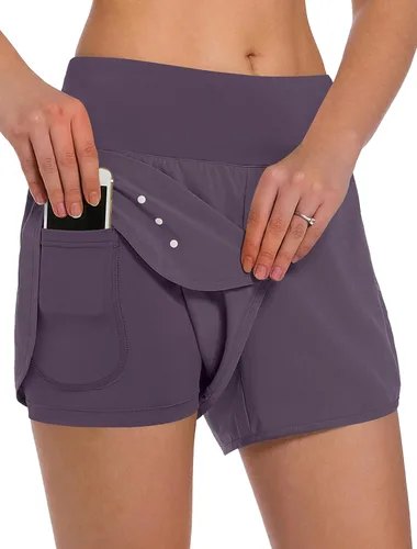 Vista 20 de Ksmien - Pantalones cortos de correr 2 en 1 para mujer, ligeros, para entrenamiento, gimnasio, yoga, forro con bolsillos para teléfono