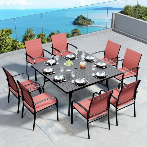 Vista 20 de SUNSHINE VALLEY Juego de comedor de patio para 4, mesa de metal de 37 pulgadas y sillas azules