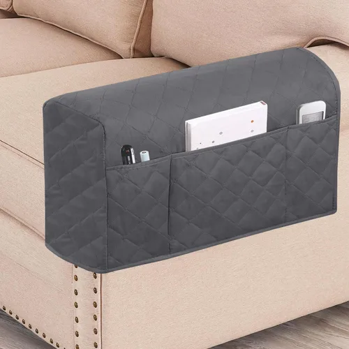 Vista 9 de Paquete de 2 fundas impermeables para reposabrazos para sillas y sofás, protectores de muebles antideslizantes con bolsillos laterales, juego