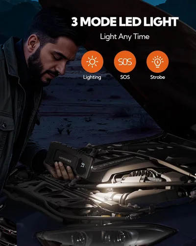 Vista 4 de Arrancador de Batería de Automóvil, 12000mAh Caja de Arranque de Batería, 44.4Wh Refuerzo de Arranque de Vehículo con Cables de Arranque