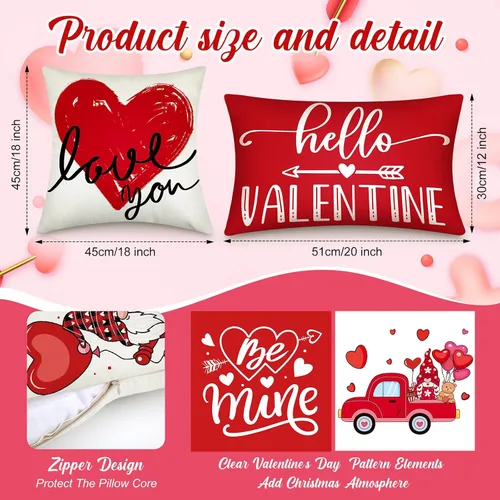 Vista 2 de Newwiee 10 Piezas Fundas de Almohadas Decorativas del Día de San Valentín Decoraciones Corazón Amor Globo Rojo de San Valentín Fundas de Almohadas