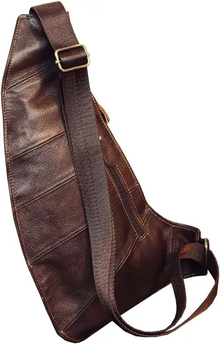 Vista 2 de Mochila estilo bandolera de piel para hombres y mujeres, bandolera de hombro, al pecho, mochila de uso diario para viajes, al aire libre
