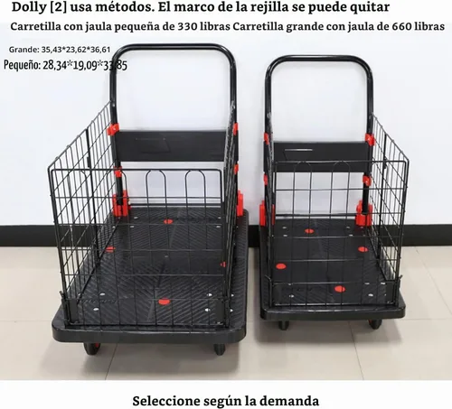 Vista 6 de Carro de mano resistente con jaula, carrito extraíble de jaula con ruedas, carga de 660 libras, carrito de comestibles multiusos, almacenamiento