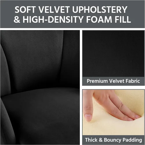 Vista 5 de Yaheetech Silla de terciopelo para sala de estar, sillón en forma de flor con patas doradas, silla lateral tapizada para tocador, sala de estar