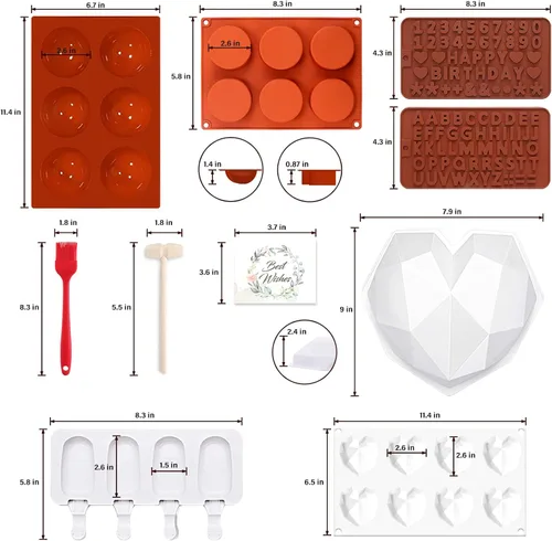 Vista 3 de WhiteRhino Juego de moldes de silicona con forma de corazón de chocolate, grandes rompibles, bomba de cacao caliente de 2.6 pulgadas, moldes