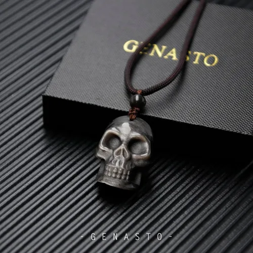 Vista 2 de GENASTO Collar de piedra de obsidiana, colgante de cristal curativo, joyería espiritual, piedra natural para felicidad y suerte, Piedra, Ágata