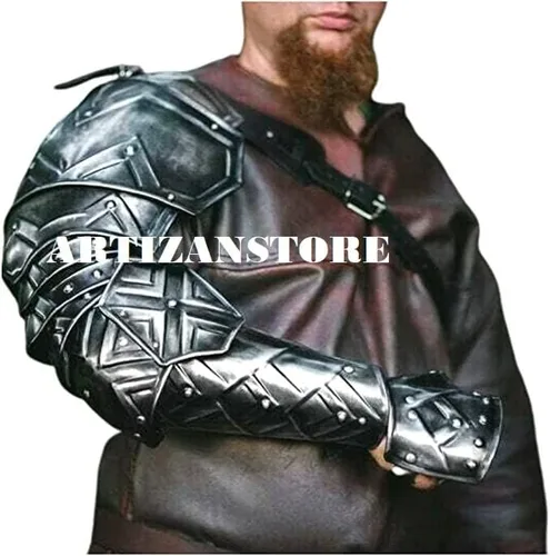 Vista 2 de ARTIZANSTORE Juego de ennegrecido estilo medieval hombros y tirantes LARP disfraz de Halloween de armadura de acero NA041942