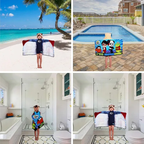Vista 6 de Franco - Toalla de algodón suave con capucha para niños, para uso en baño y playa Multicolor