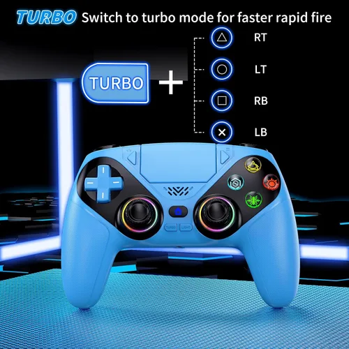 Vista 5 de Dinosoo RGB Wireless Controller for PS5/PlayStation 5 PC, Bluetooth Controller with Turbo, Macro, Dynamic Vibration, 6-Axis Motion Control, 3.5mm