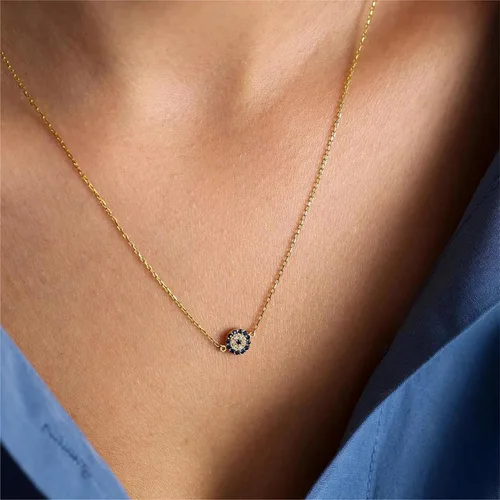 Vista 3 de Collar con colgante de corazón de oro de 14 quilates para mujer, delicado collar de estrella, gargantilla de mal de ojo, collar bohemio con luna
