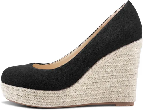 Vista 2 de Aachcol Zapatos de tacón alto con plataforma trenzada para mujer, sandalias de punta redonda, zapatos de vestir clásicos para bodas, fiestas, 4