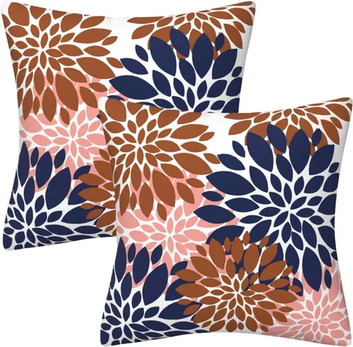 Vista 29 de Juego de 2 fundas de almohada decorativas de dalia azul marino, rojo, gris, dalia floral, para interiores y exteriores, funda de almohada de Floral 1
