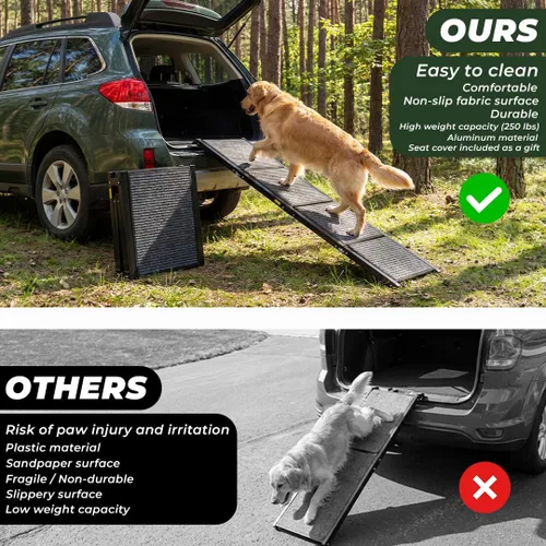 Vista 3 de Paquete de rampa para perros para viaje en automóvil, rampa plegable antideslizante de 63 pulgadas + funda de asiento trasero impermeable + 15
