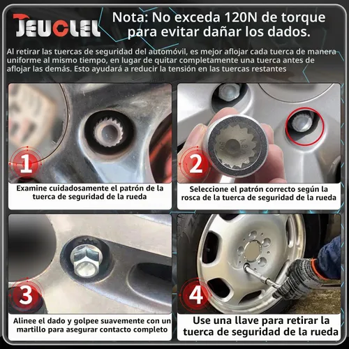 Vista 4 de Juego de 20 piezas de llave de tuerca de bloqueo de rueda para Porsche VW Touareg, herramienta antirrobo de tuerca de rueda y removedor de tornillos