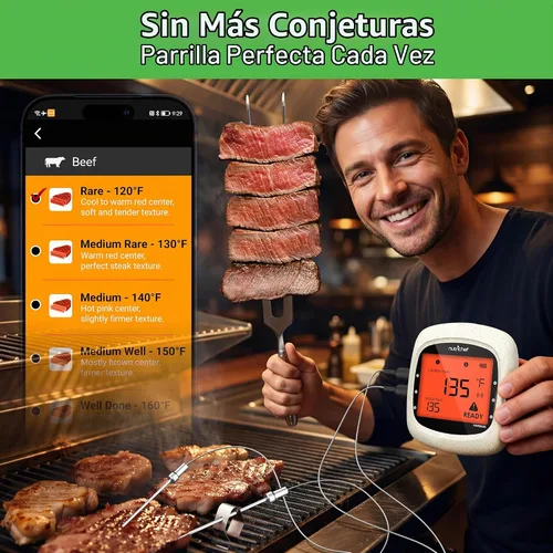 Vista 2 de NutriChef Termómetro de carne Bluetooth para asar y ahumar, hasta 6 sondas de temperatura y aplicación inteligente, rango de 400 pies, LCD Blanco: 2