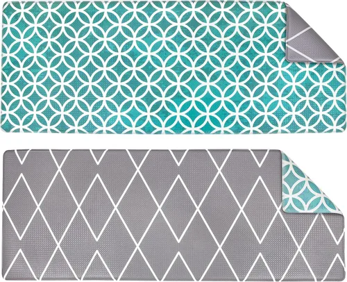 Vista 8 de OPUX - Tapete de cocina antifatiga, reversible, acolchado con espuma viscoelástica, alfombra de cocina, impermeable, antideslizante, cómoda